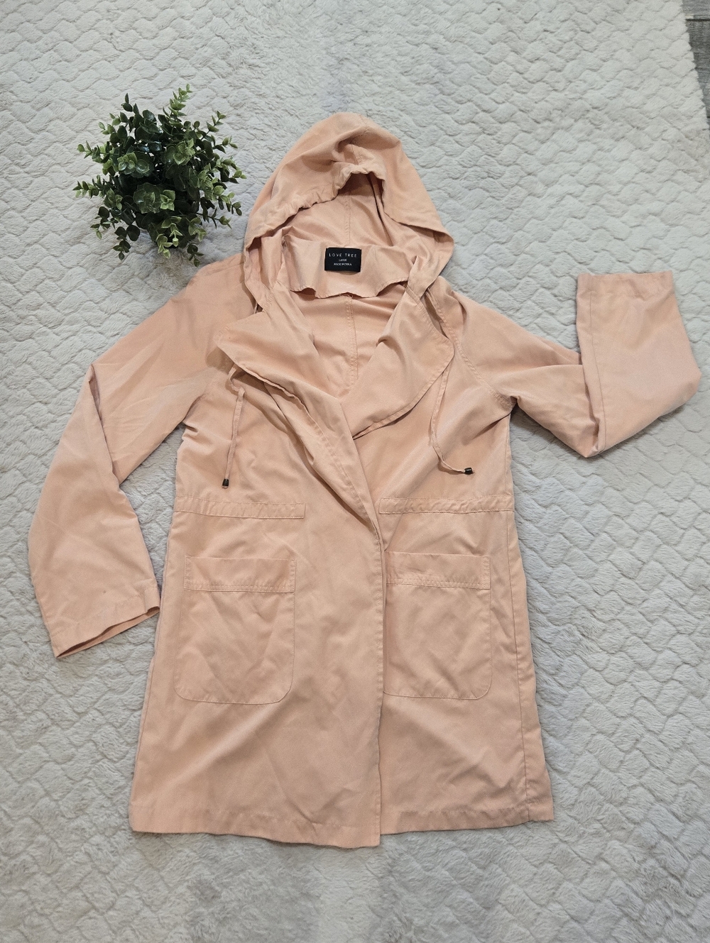 Love Tree Peach Orange Hooded Lightweight Layering Jacket, Size Large